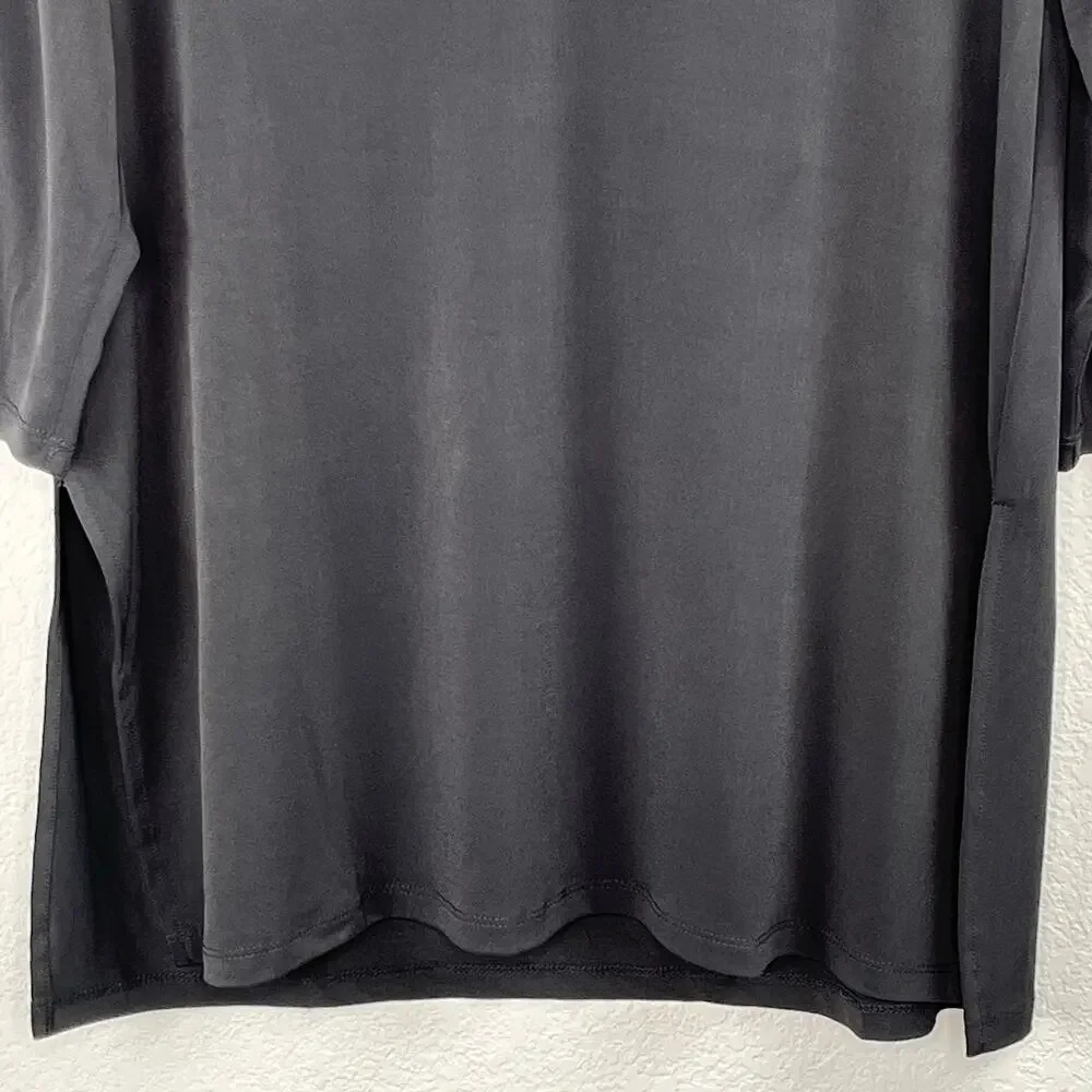 Carmen Marc Valvo Black V-Neck Sheer Mesh Sleeve Blouse NWT Large - Picture 5 of 11